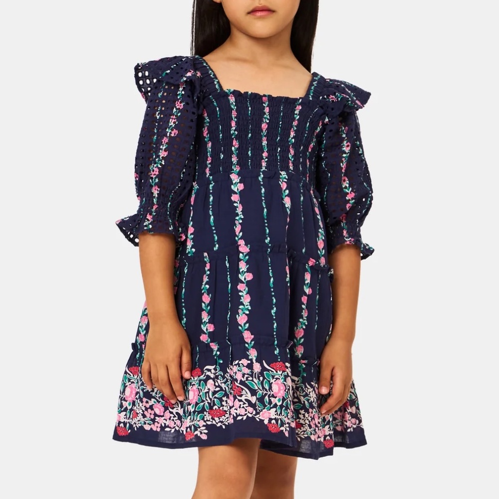 Rollet Rabbit Kids Alba Eyelet Ciera Dress Navy Blue Floral Size 4